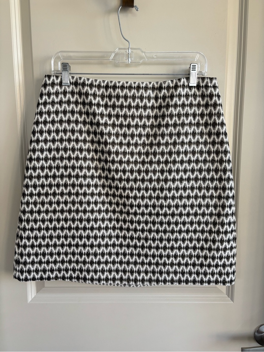 LOFT Black, White and Gold Pencil Skirt with Geometric Print